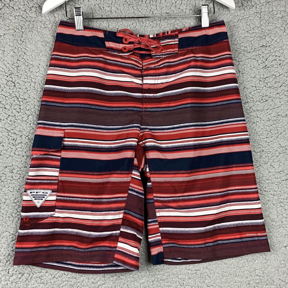 Columbia PFG Men’s‎ Board Shorts Unlined Size 30 Red Stripe Swim Fish
